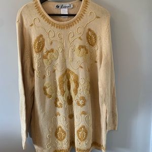 Vintage Beaded Yellow Sweater XL